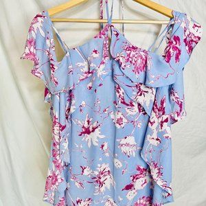Floral Spring Halter Flowy Top Cold Shoulder Large
